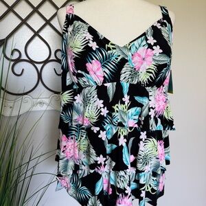 NWT BAL HARBOUR Size 20W One Piece Tiered Tropical Swimsuit